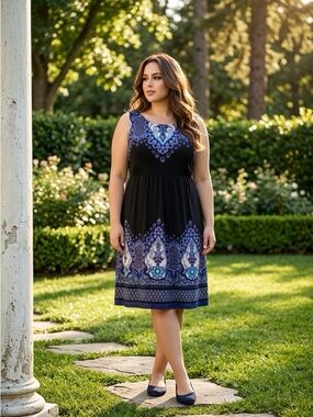 Apt. 9 Black & Blue Sleeveless Printed Midi Dress